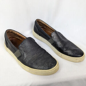 FRYE Sz. 8 Ivy Pewter Metallic Embossed Slip-On Leather Sneaker Flats Loafers